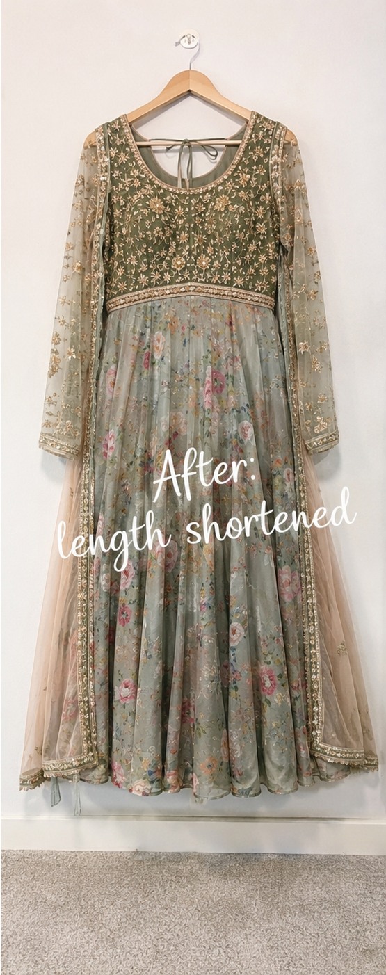 After embroidered dress length alteration