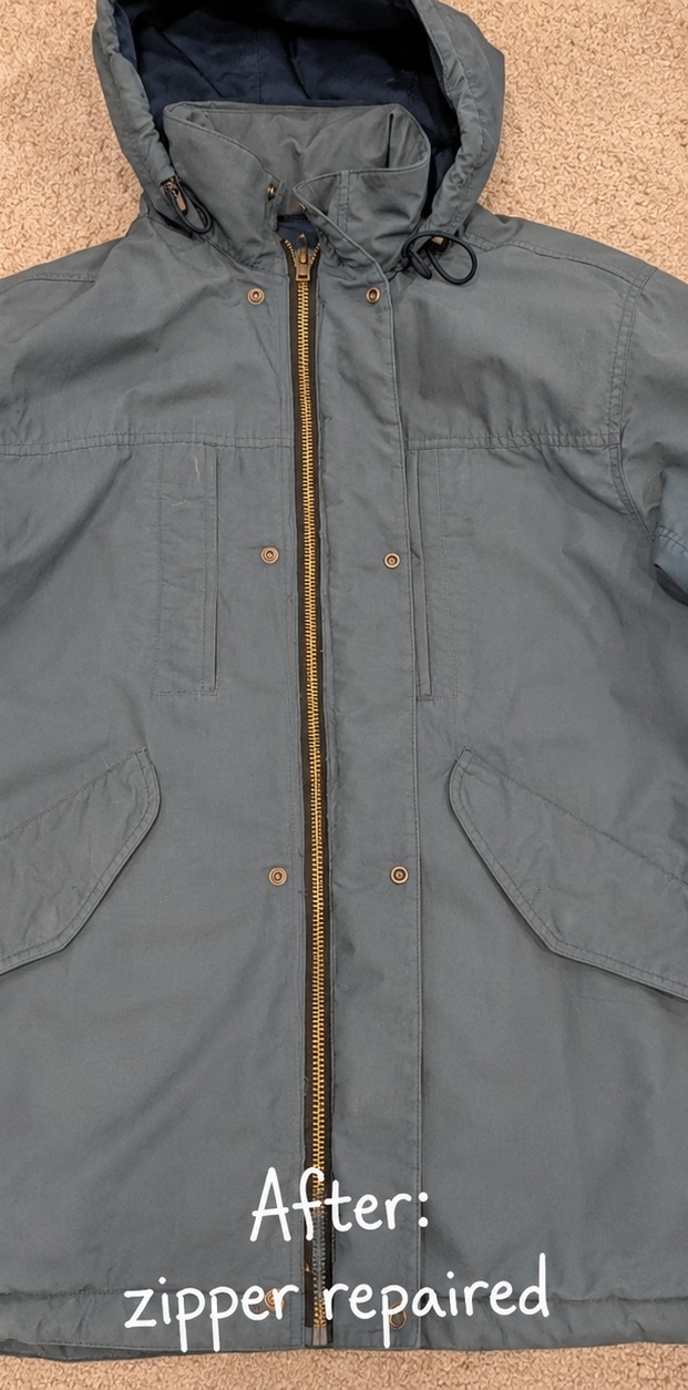 After jacket zipper repair