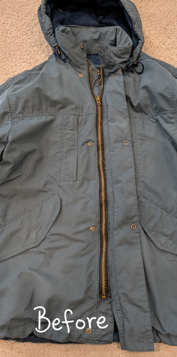 Before jacket zipper repair